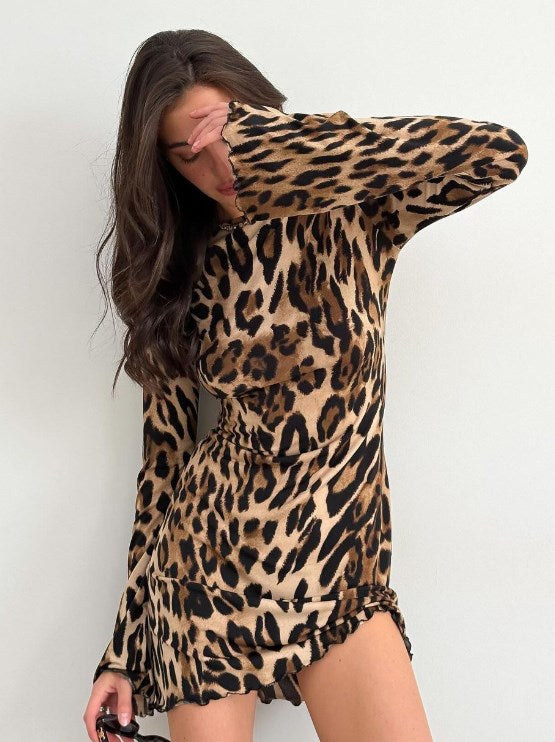 Floral Leopard Print V-Neck Bodycon Dress