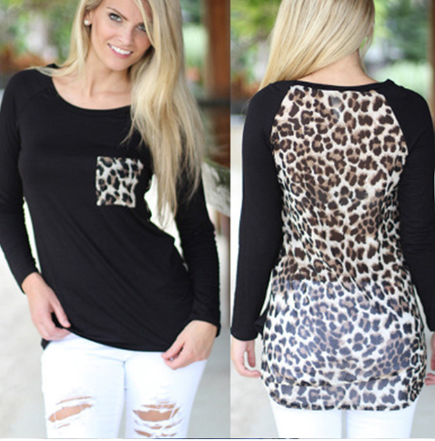 Chic Leopard Chiffon Pocket Tee