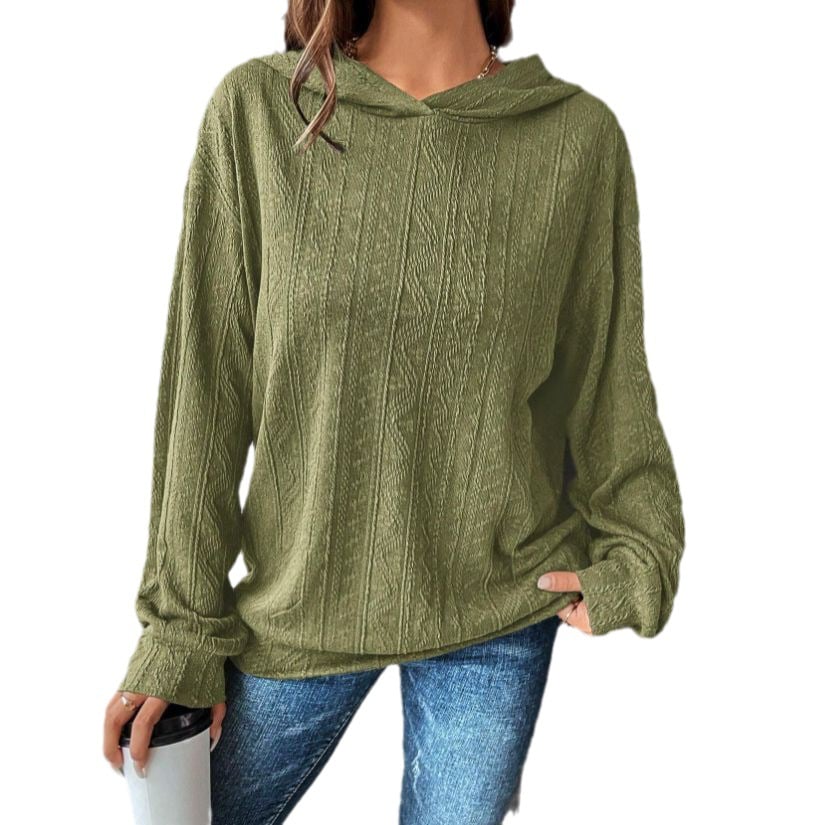 Mandotos International women's autumn casual solid olive green cable knit hoodie