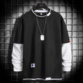 Black and white long sleeve T-shirt with dog tag necklace, urban streetwear style