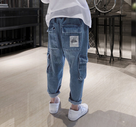 Ancient Energy big kids fleece padded harem trousers with loose fit and comfortable overalls style in cozy fabric.