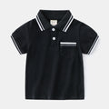 Boy wearing a summer polo shirt by Ancient Energy, featuring a casual boys' T-shirt with a classic polo design and short sleeves.