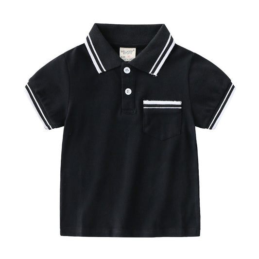 Boy wearing a summer polo shirt by Ancient Energy, featuring a classic design and comfortable fit for warm weather.