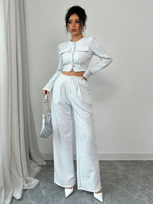 Women’s Tweed Pearl-Button Jacket & Pants Set
