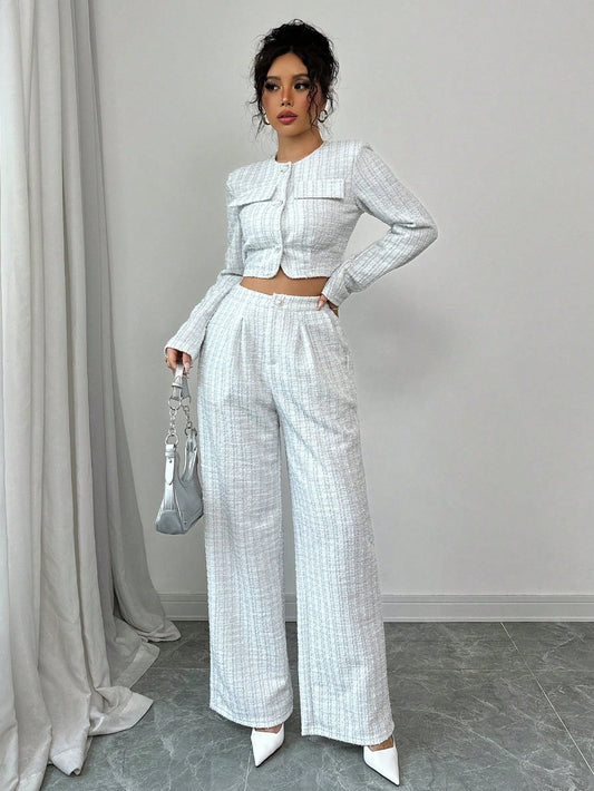Women’s Tweed Pearl-Button Jacket & Pants Set