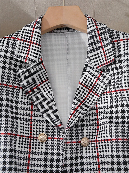 Plus Size Plaid Skirt Suit for Women – Two-Piece Blazer and High Waist Skirt Set