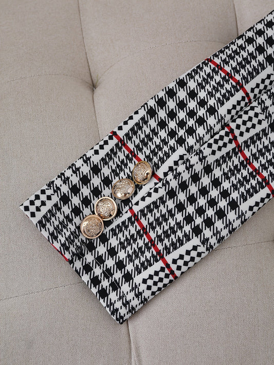 Plus Size Plaid Skirt Suit for Women – Two-Piece Blazer and High Waist Skirt Set