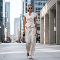 Women’s Elegant Sleeveless Waist-Cinching Two Piece Suit Set