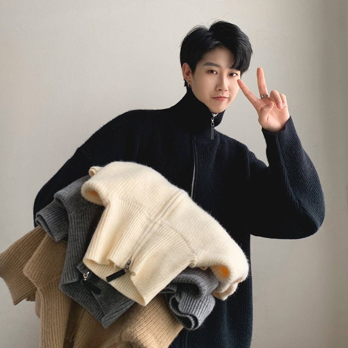 Men's Essential Zip Turtleneck Cardigan