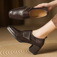 Women's British Style Square Toe Chunky Heel Pumps – Deep Vamp Studded