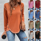 Chic Edge Women's long sleeve button T-shirt in orange, blue, pink, and various colors.