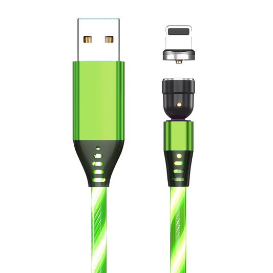 Ancient Energy 540 Rotate Luminous Magnetic Micro USB and Type C charging cable with fast 3A charging for smartphones, glowing in the dark.