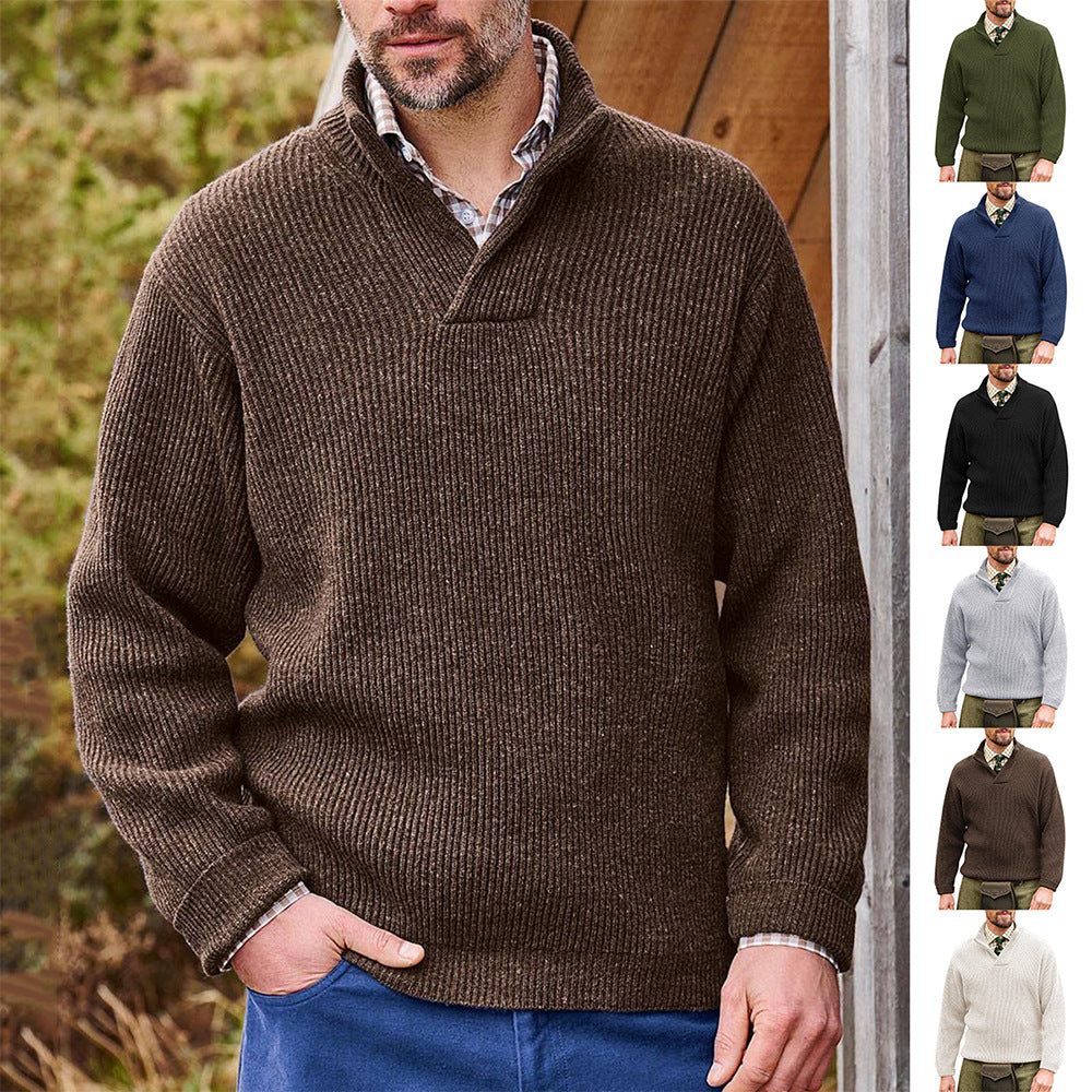 Men's High Neck Classic Sweater by Mandotos International in brown and various colors.
