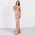Chic Striped Sequin V-Neck Gown