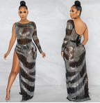 Glam Night Drilled Sleeve Asymmetrical Maxi