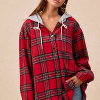 BiBi Brushed Plaid Hooded Jacket