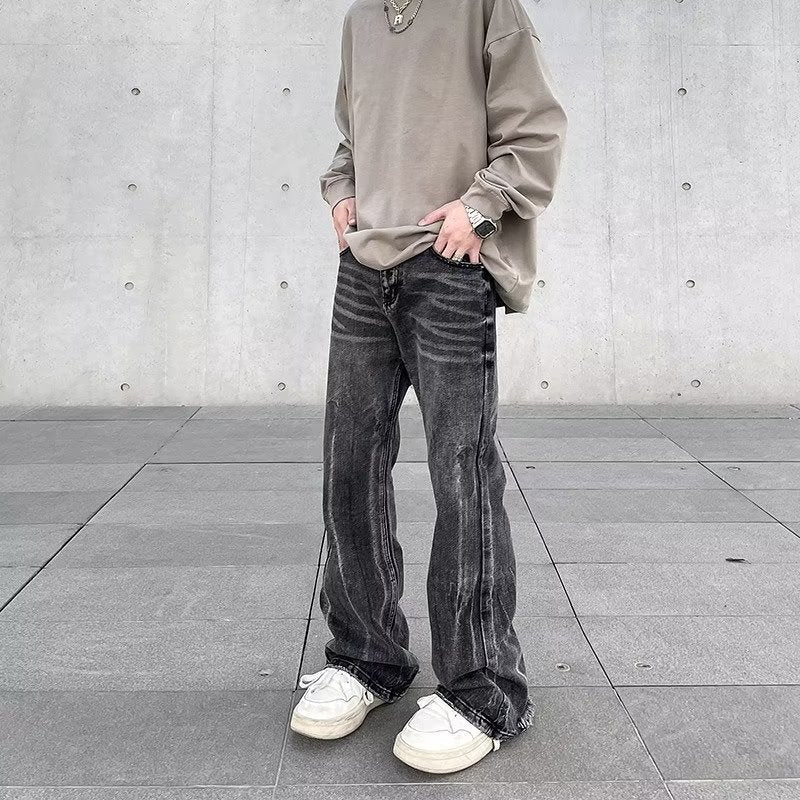 Urban Washed Distressed Wide-Leg Denims