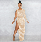 Glam Night Drilled Sleeve Asymmetrical Maxi