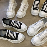 Lace-Up Round Toe Platform Sneakers – Canvas Chunky Sole
