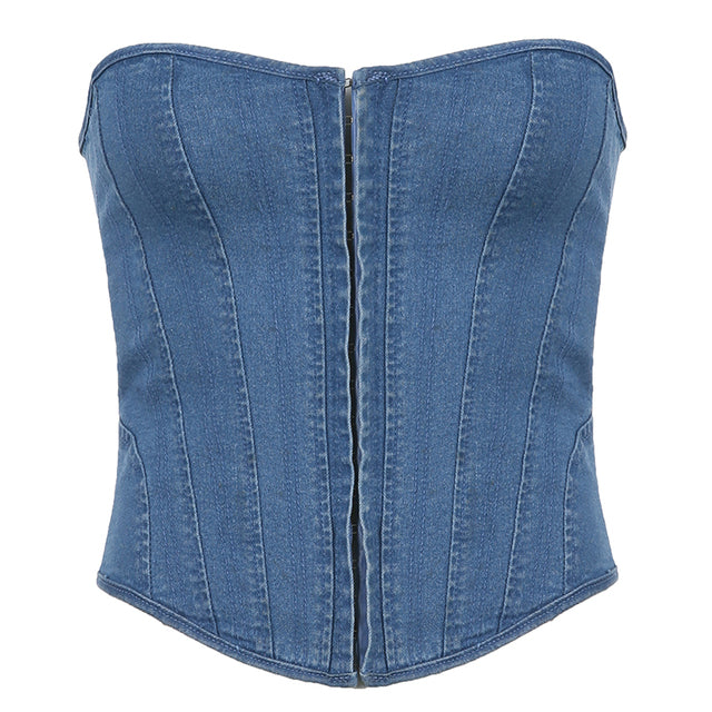 Urban Chic Denim Crop Top - Vintage Y2K Design