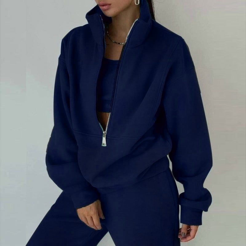 Women's 2-Piece Zip Neck Long Sleeve Sweatshirt & Slim Fit Pants Set