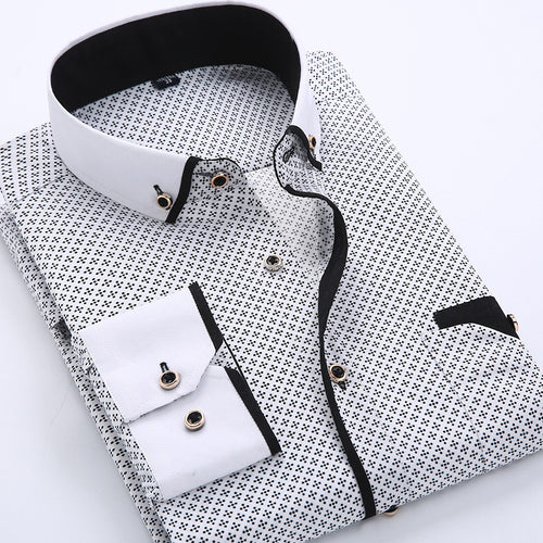 Slim-fit Business Dress Men's Shirt Fashionable Printed Thin Casual Shirt Youth Long-sleeved Fashionable All-match Top for Men