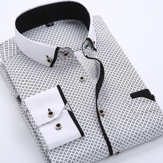 Slim-fit Business Dress Men's Shirt Fashionable Printed Thin Casual Shirt Youth Long-sleeved Fashionable All-match Top for Men