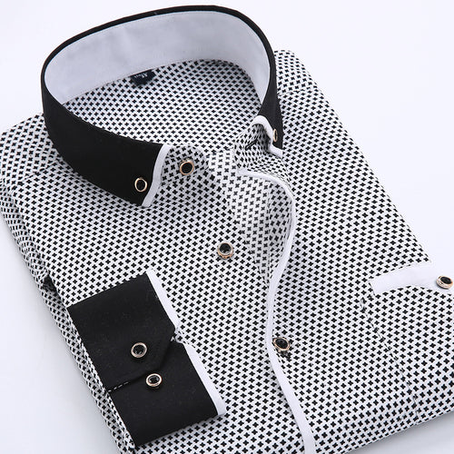 Slim-fit Business Dress Men's Shirt Fashionable Printed Thin Casual Shirt Youth Long-sleeved Fashionable All-match Top for Men