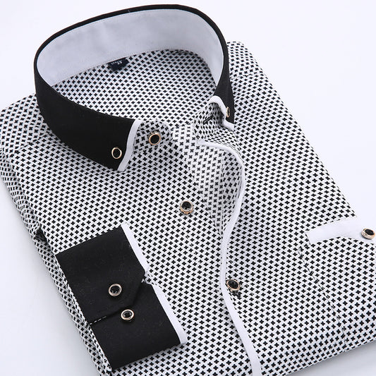 Slim-fit Business Dress Men's Shirt Fashionable Printed Thin Casual Shirt Youth Long-sleeved Fashionable All-match Top for Men
