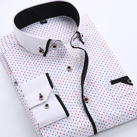 Slim-fit Business Dress Men's Shirt Fashionable Printed Thin Casual Shirt Youth Long-sleeved Fashionable All-match Top for Men