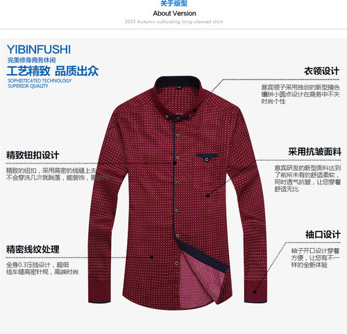 Slim-fit Business Dress Men's Shirt Fashionable Printed Thin Casual Shirt Youth Long-sleeved Fashionable All-match Top for Men