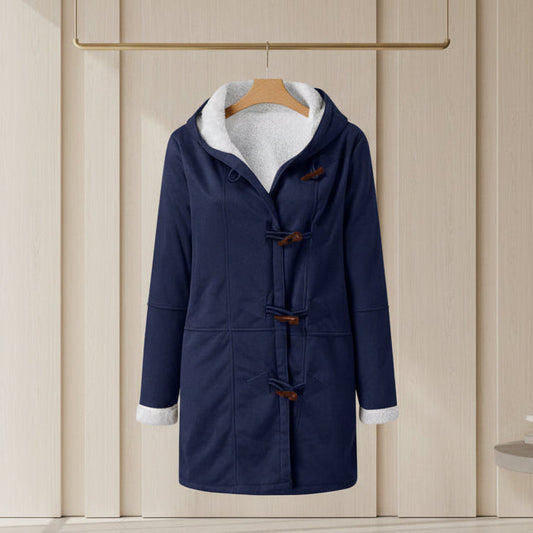 Sherpa-Lined Duffle Toggle Jacket with Hood — Warm Hooded Fleece Coat
