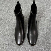 Women’s Retro Square-Toe Mid-Heel Chunky Leather Boots