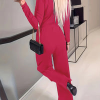 Women's Solid V-neck Bow Tie Waist Slimming Fashion Jumpsuit
