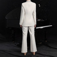 Women's Elegant Hollow-Out Long-Sleeve Suit Jacket & Pants Set