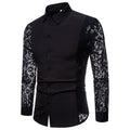 Men's classic black long-sleeve shirt with lace sleeves and side panels by Mandotos International