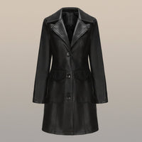 Women’s Long Leather Trench Coat – Fashion Outerwear