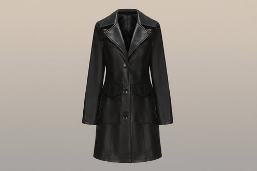 Women’s Long Leather Trench Coat – Fashion Outerwear