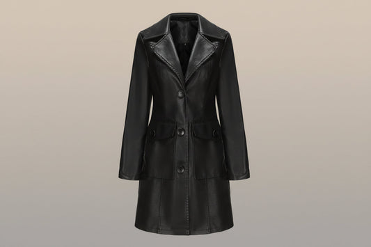 Women’s Long Leather Trench Coat – Fashion Outerwear
