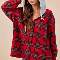 BiBi Brushed Plaid Hooded Jacket