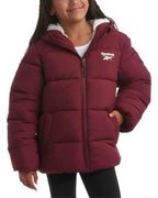 Reebok Girls' Maroon Winter Ski Parka – Quilted & Sherpa-Lined
