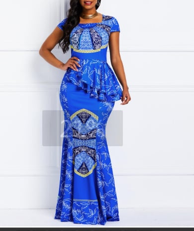 Mandotos International Euro-American Chic Print Blue Maxi Dress
