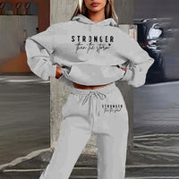 Women's Solid 2-Piece Set Letter Print Hoodie With Pocket