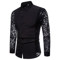 Camisa de hombre clásica negra con cuello de encaje
