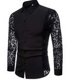 Mandotos International Men's Classic Black Lace-Collar Long Sleeve Shirt
