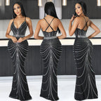 Glam V-Neck Rhinestone Party Dress