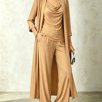 Long Sleeve Swing Collar Cardigan & Wide-Leg Pants Three-Piece Set