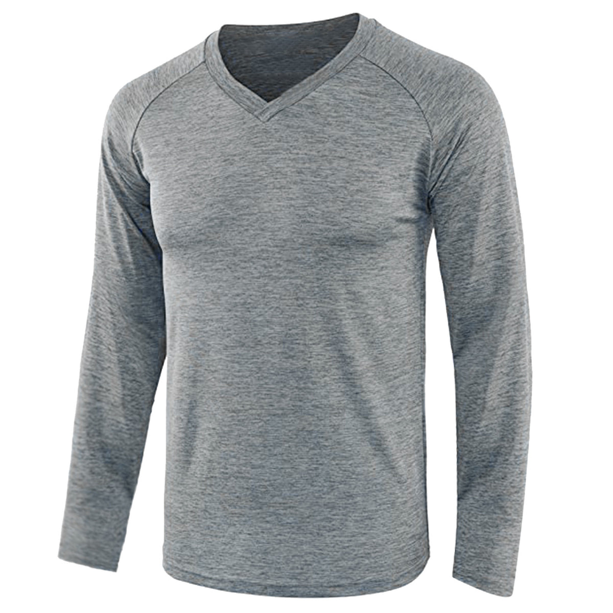 Mandotos International Men's Essential Long Sleeve Raglan Tee in grey heather fabric