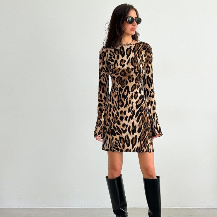 Floral Leopard Print V-Neck Bodycon Dress