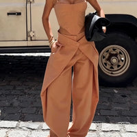 Spaghetti Strap Corset Top & Wide-Leg Pants Set – Camel, XS–2XL